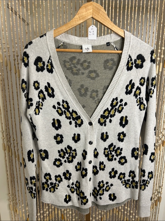 CAbi Sweaters - CAbi Gray Leopard-Print V-Neck Cardigan with Black and Olive Spots